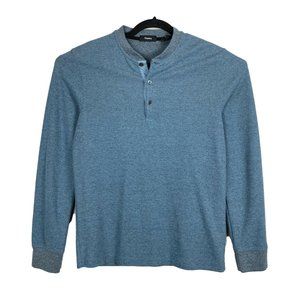 THEORY Henley T Shirt Long Sleeve Blue Band Collar Polyester Cotton Small